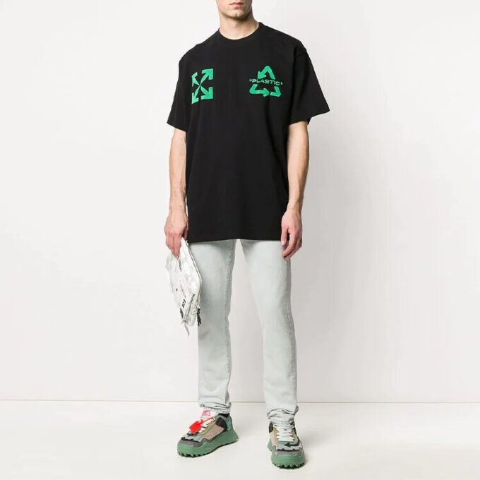 Off-White Herre C/O VIRGIL ABLOH Brodert Logo-trykk Kortærmet Løs Passform Svart T-skjorte