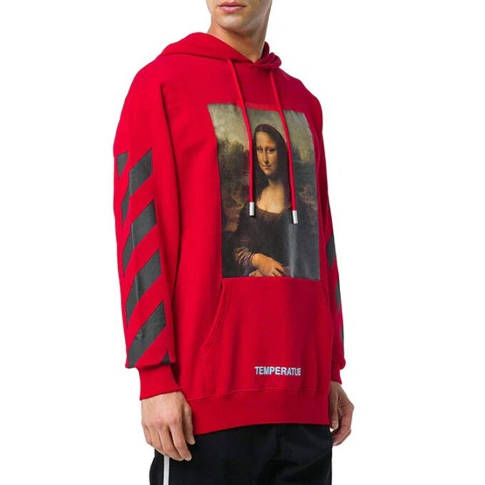 Off-White Herre C/O Virgil Abloh Painting Mona Lisa Jakke Løs Passform Rød