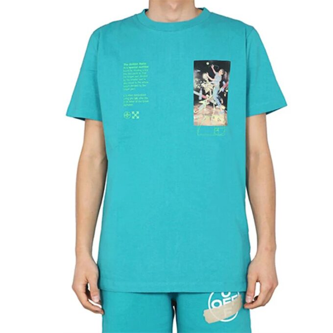 Off-White Herre C/O Virgil Abloh Skelettfigur-trykk Kort ermet Vanlig versjon Blå T-skjorte