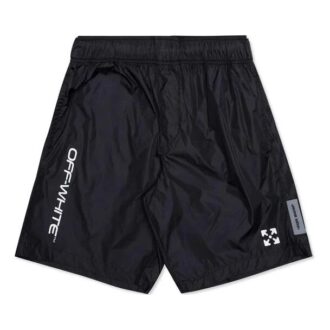 Off-White herre C/O VIRGIL ABLOH sportsshorts med logo i livet, marineblå