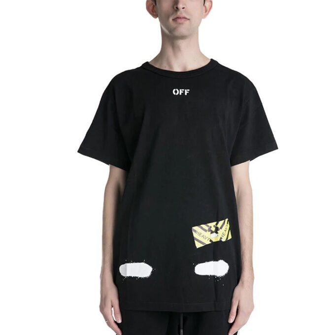 Off-White Herre C/O Virgil Abloh Tiger Stripes Splash Ink Kortærmet Svart T-skjorte