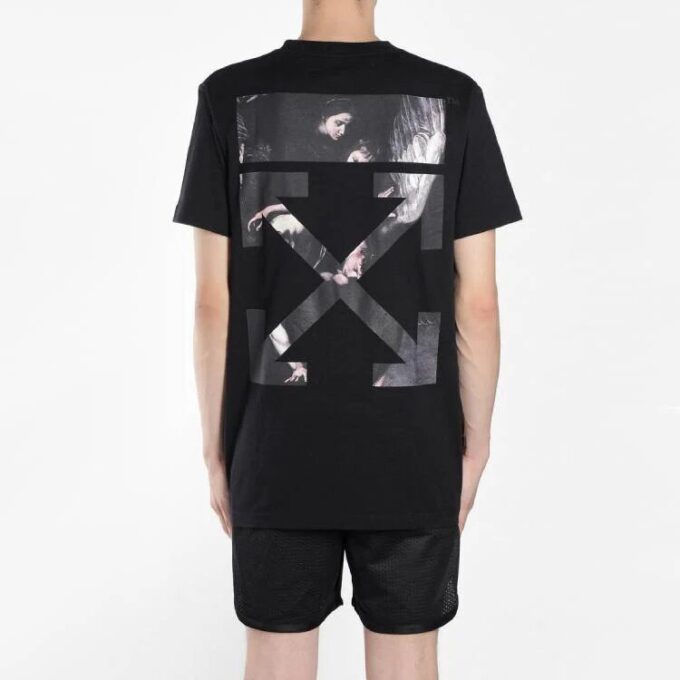 Off-White Herre Caravaggio Arrow Back Printing Kortærmet Vanlig versjon Svart T-skjorte