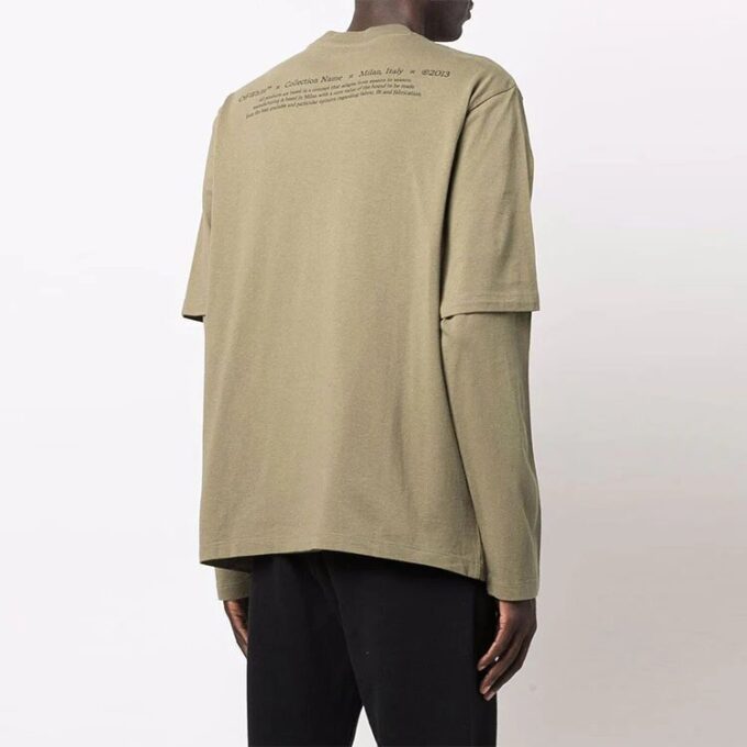 Off-White Herre Caravaggio Boy-trykk Langermet Løs Passform Militærgrønn T-skjorte