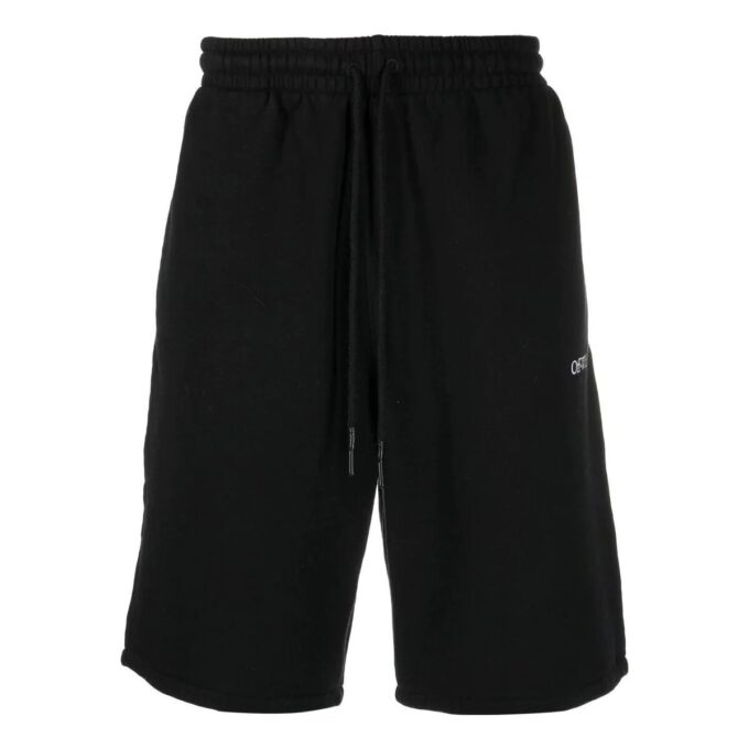 Off-White Herre Caravaggio-logo-trykk ensfarget sportsshorts svart