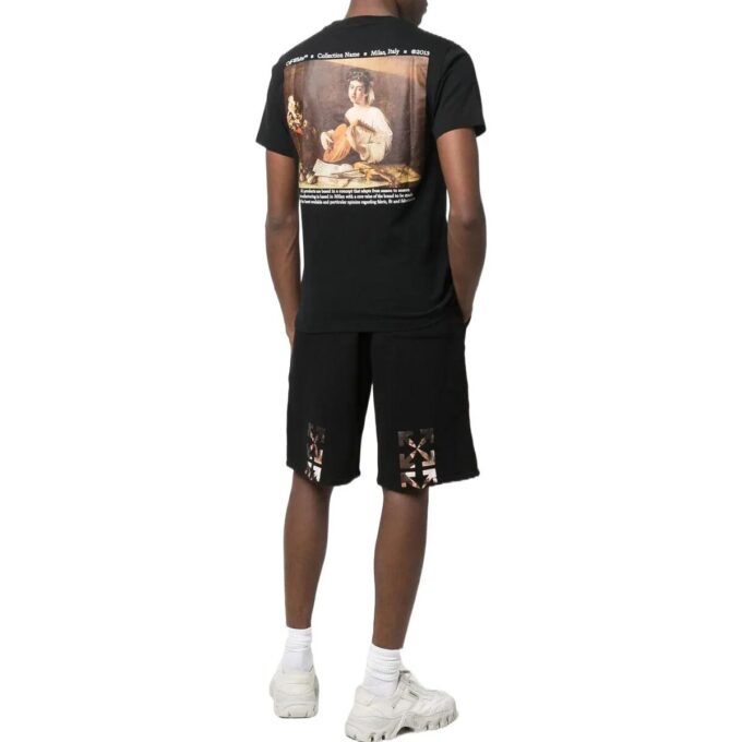 Off-White Herre Caravaggio-logo-trykk ensfarget sportsshorts svart