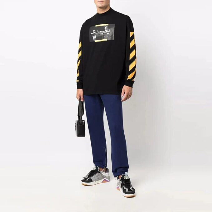 Off-White Herre Caravaggio-maleri mønster Stripe Langermet Løs passform Svart