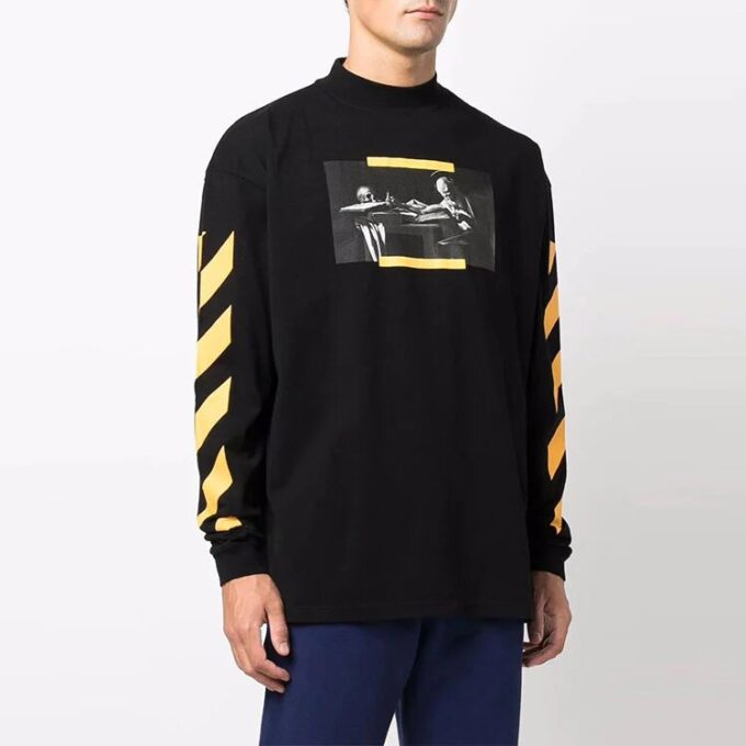 Off-White Herre Caravaggio-maleri mønster Stripe Langermet Løs passform Svart