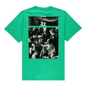 Off-White Herre Caravaggio Square Back Printing Kortærmet Løs Versjon Grønn o Virgil Abloh T-skjorte