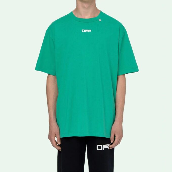 Off-White Herre Caravaggio Square Back Printing Kortærmet Løs Versjon Grønn o Virgil Abloh T-skjorte