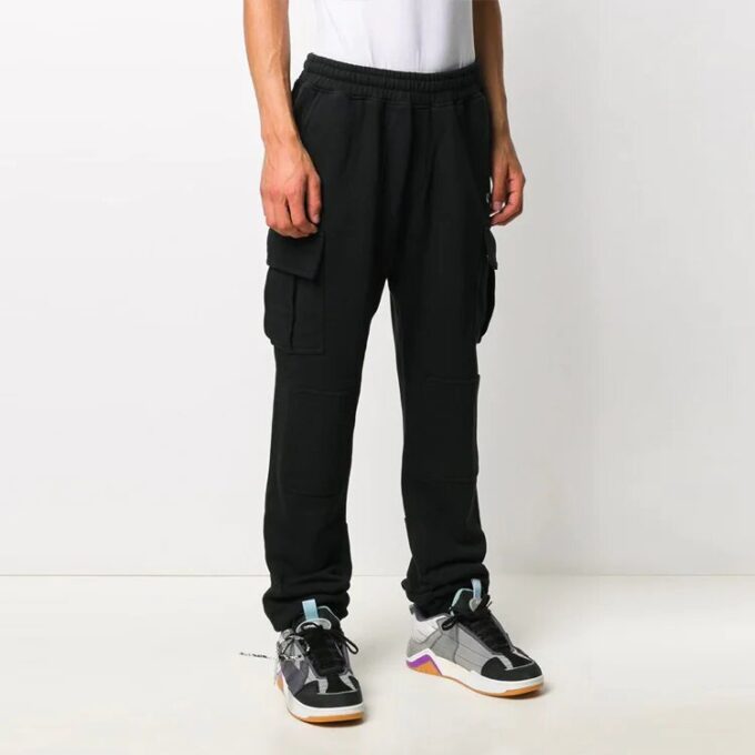 Off-White Herre-cargobukser/joggebukser med elastisk linning og logo, slim fit, svart