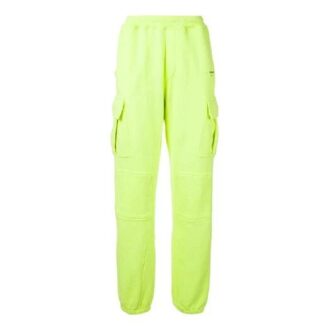 Off-White Herre-cargobukser med lommer og elastisk linning/joggebukser/bukser i fluorescerende grønt
