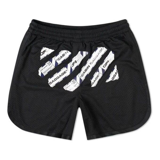 Off-White Herre CO VIRGIL ABLOH Rubber Strap Mesh Casual Shorts Svart
