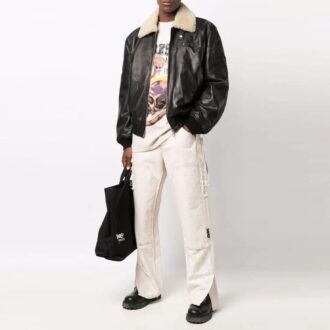 Off-White Herre Cortex Aviator-jakke, løs passform, svart