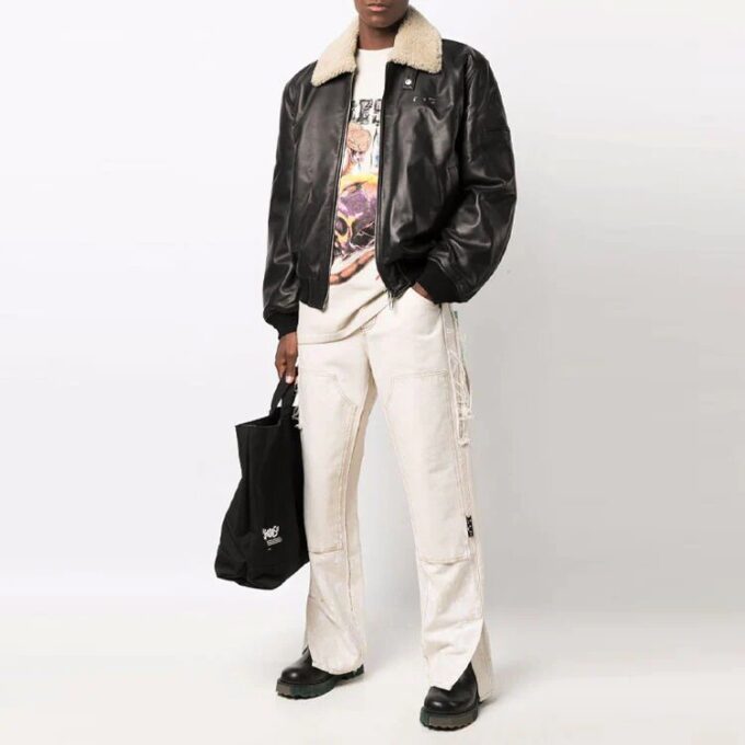Off-White Herre Cortex Aviator-jakke, løs passform, svart