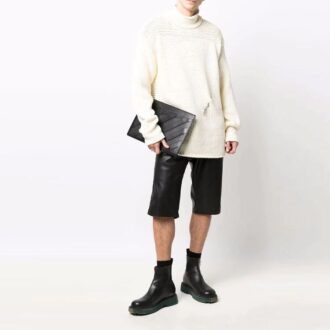 Off-White Herre Detaljert strikket ensfarget ullgenser med høy krage og løs passform, hvit