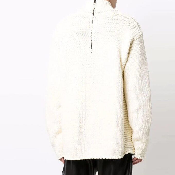 Off-White Herre Detaljert strikket ensfarget ullgenser med høy krage og løs passform, hvit
