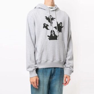 Off-White Herre Devil-trykk med hette og lange ermer, grå