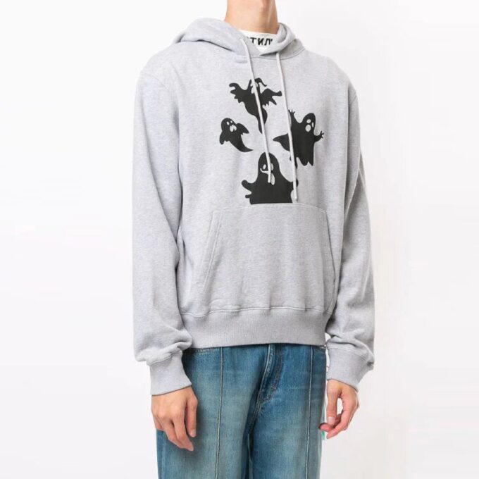 Off-White Herre Devil-trykk med hette og lange ermer, grå