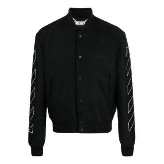 Off-White Herre Diagonal Stripes Langermet Jakke Løs Passform Svart