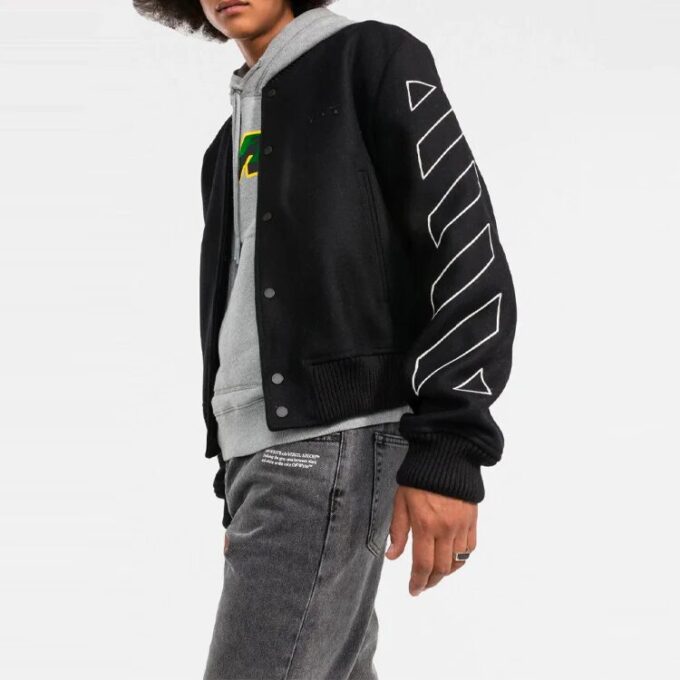 Off-White Herre Diagonal Stripes Langermet Jakke Løs Passform Svart