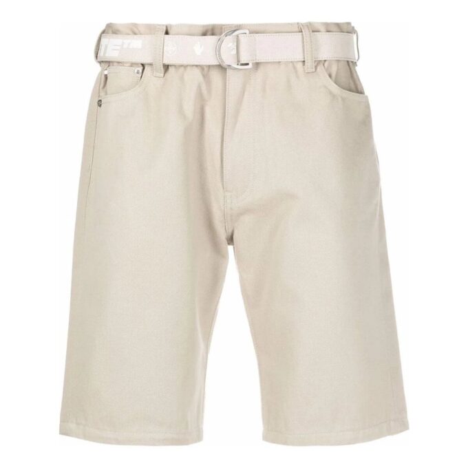 Off-White Herre ensfarget bomullsShorts med knapp i livet, kremhvit
