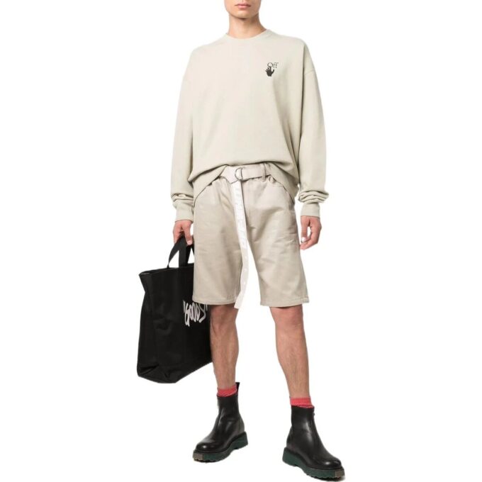 Off-White Herre ensfarget bomullsShorts med knapp i livet, kremhvit