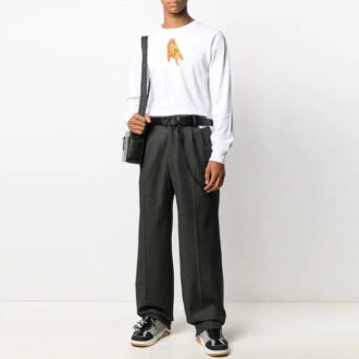 Off-White Herre ensfarget casual langbukse/bukser løs passform grå