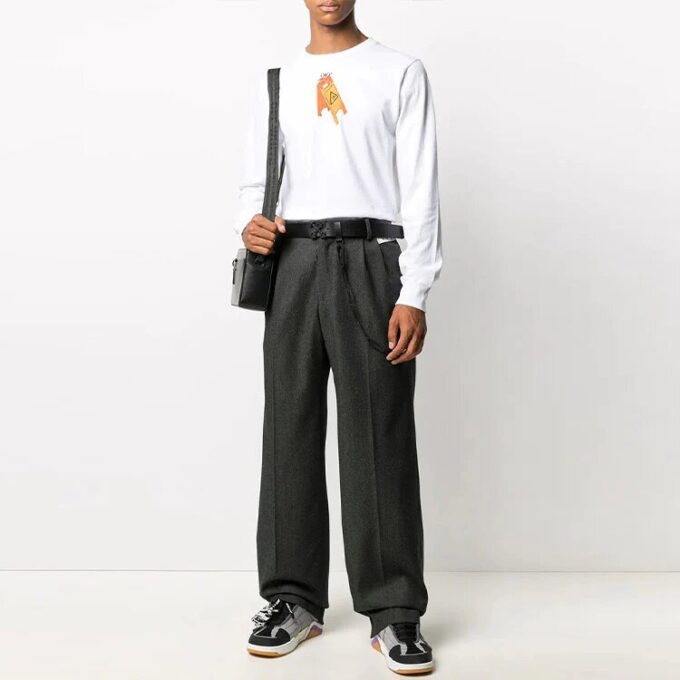 Off-White Herre ensfarget casual langbukse/bukser løs passform grå