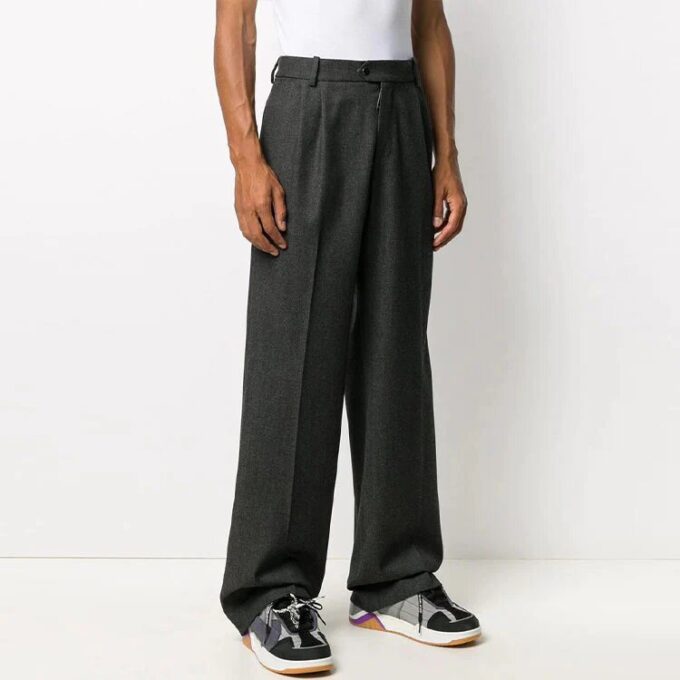 Off-White Herre ensfarget casual langbukse/bukser løs passform grå