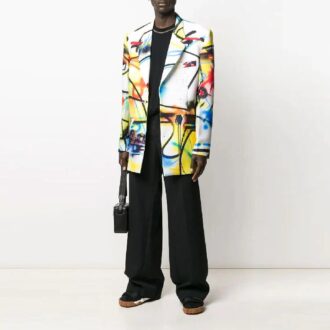 Off-White Herre ensfarget fritidskostyme, lange bukser/slacks, løs passform, svart