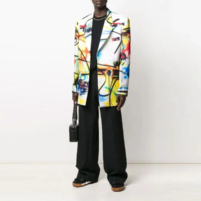 Off-White Herre ensfarget fritidskostyme, lange bukser/slacks, løs passform, svart