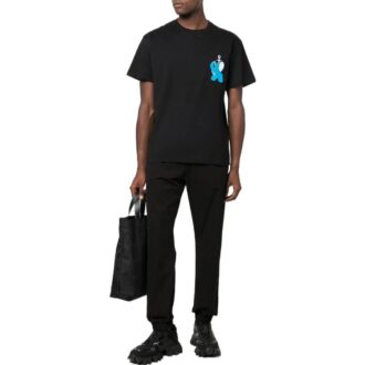 Off-White Herre ensfarget glattvevd strikket sportsbukser/joggebukser i svart
