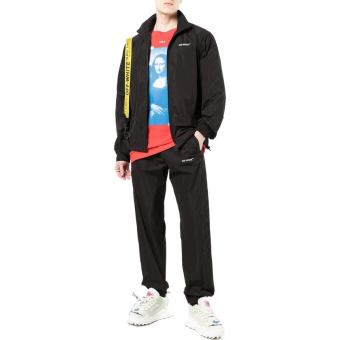 Off-White Herre ensfarget jakke med krage og glidelås, svart