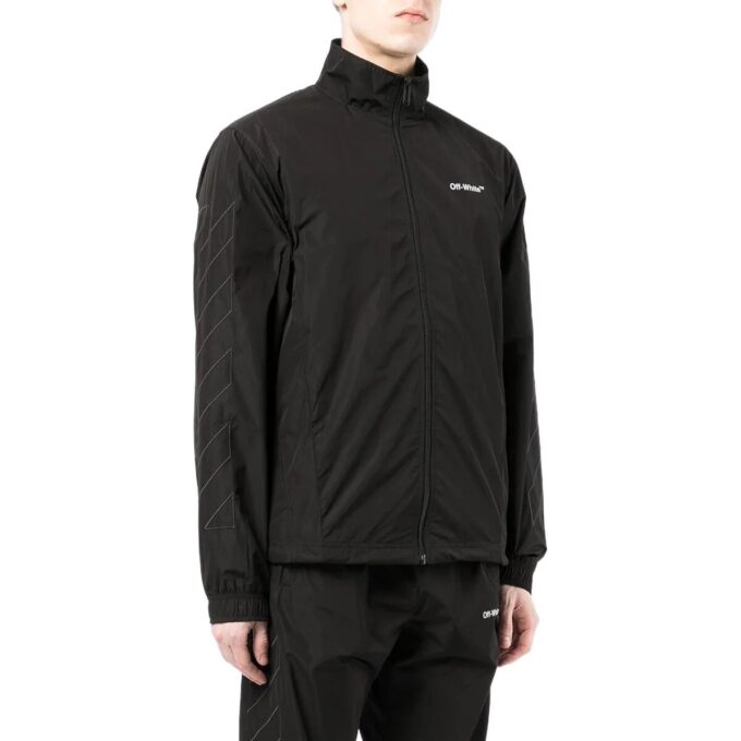 Off-White Herre ensfarget jakke med krage og glidelås, svart
