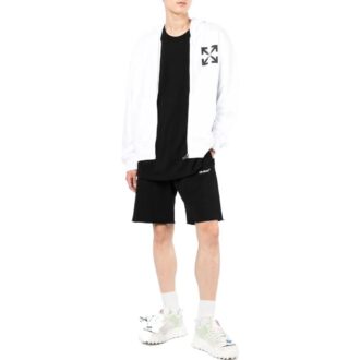 Off-White Herre ensfarget logo-trykk mønster hettejakke med glidelås hvit
