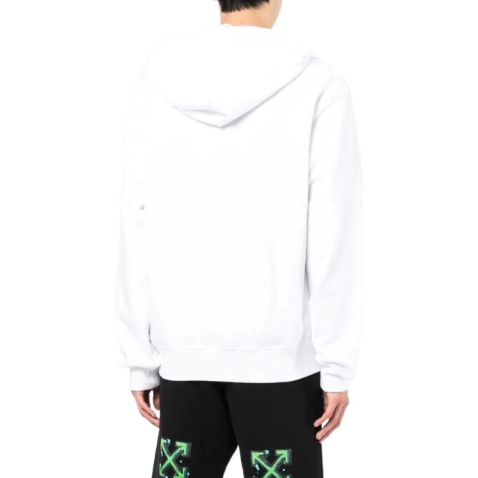 Off-White Herre ensfarget logo-trykk mønster hettejakke med glidelås hvit