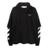 Off-White Herre ensfarget med stripet trykk, hette og lange ermer, svart