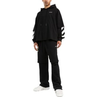 Off-White Herre ensfarget med stripet trykk, hette og lange ermer, svart