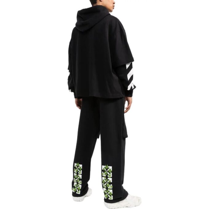 Off-White Herre ensfarget med stripet trykk, hette og lange ermer, svart