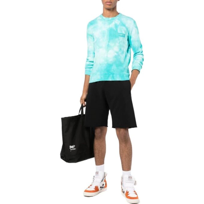 Off-White Herre ensfarget med trykk på baksiden, elastisk linning, rette Shorts, svart