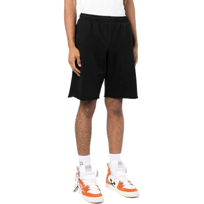 Off-White Herre ensfarget med trykk på baksiden, elastisk linning, rette Shorts, svart