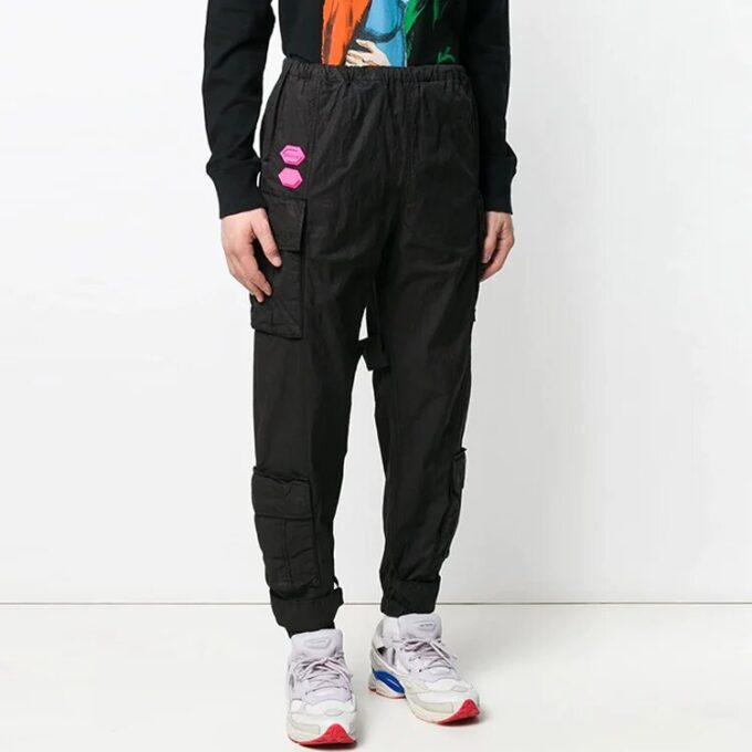 Off-White Herre ensfarget sportbukser med lommer/joggebukser i løs passform, svart