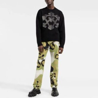 Off-White Herre FW21 3D-pilmønster Strikkegenser Ullgenser Løs Passform Svart