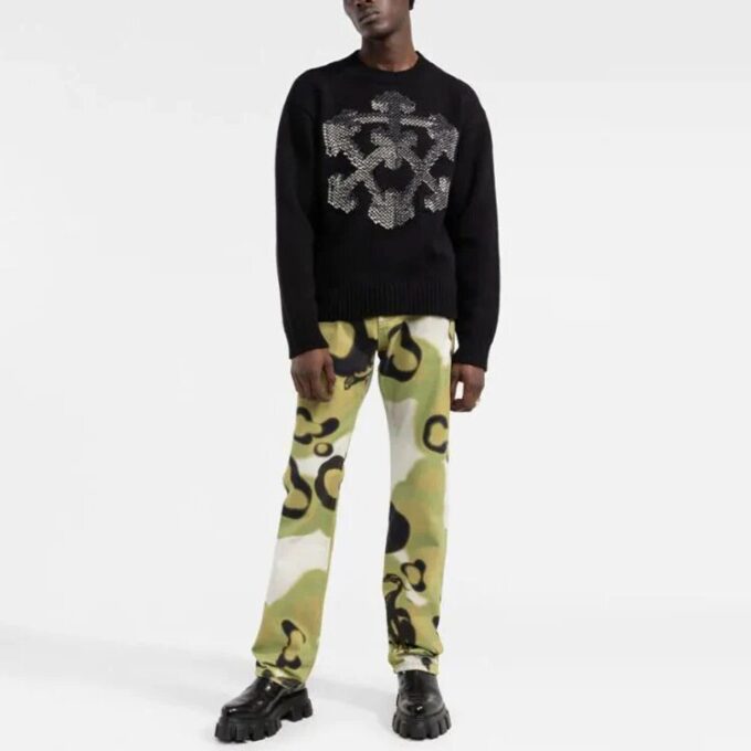 Off-White Herre FW21 3D-pilmønster Strikkegenser Ullgenser Løs Passform Svart