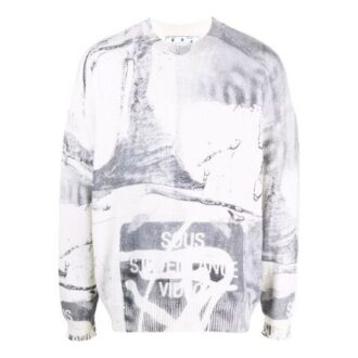 Off-White Herre FW21 Abstrakt trykk Rund hals Pullover Ullgenser Løs passform Hvit