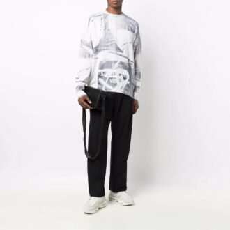 Off-White Herre FW21 Abstrakt trykk Rund hals Pullover Ullgenser Løs passform Hvit