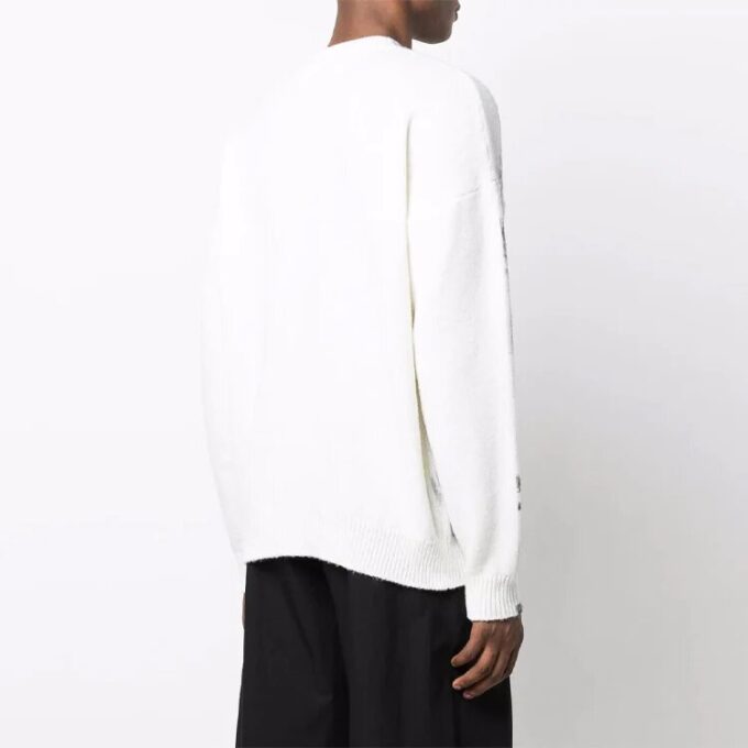 Off-White Herre FW21 Abstrakt trykk Rund hals Pullover Ullgenser Løs passform Hvit