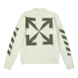 Off-White Herre FW21 Arrow Logo Rundhalset Pullover Ullgenser Løs Passform Melkehvit