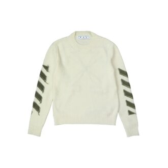 Off-White Herre FW21 Arrow Logo Rundhalset Pullover Ullgenser Løs Passform Melkehvit