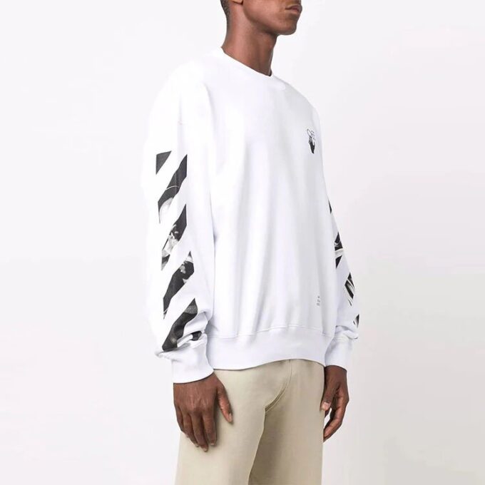 Off-White Herre FW21 Arrow Logo-trykk Pullover Rundhalset Løs Passform Hvit